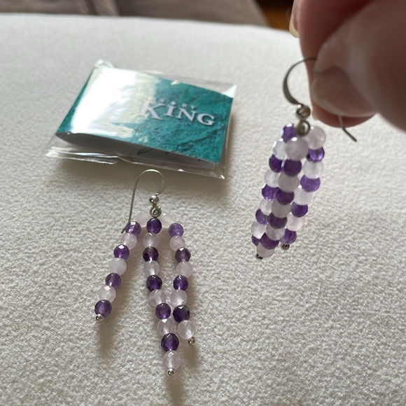 NWT Jay King Mine Finds Amethyst and Agate Drop earring SS - Picture 2 of 4